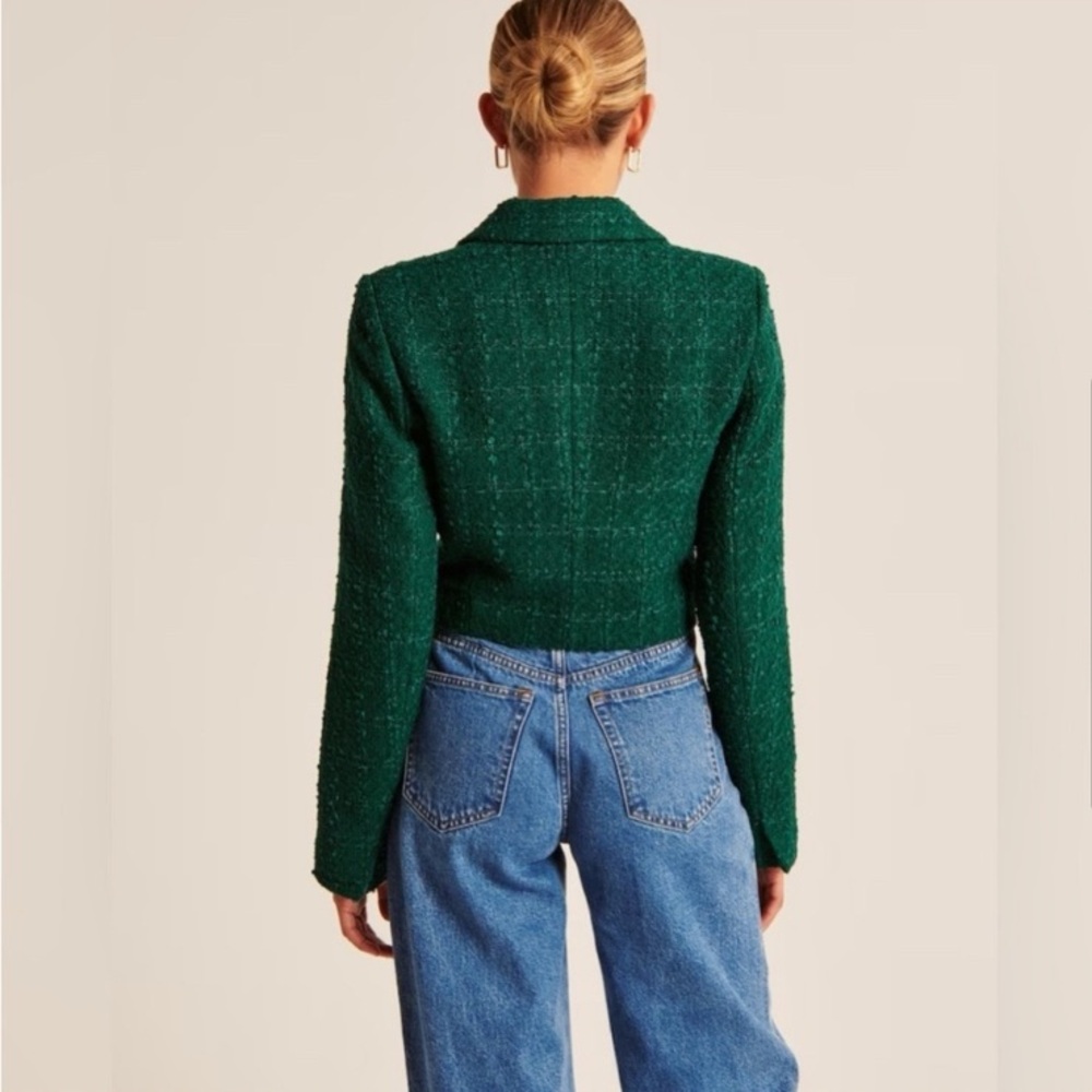 Abercrombie & Fitch Green Tweed Single Breasted Cropped Blazer size Medium - Picture 2 of 10